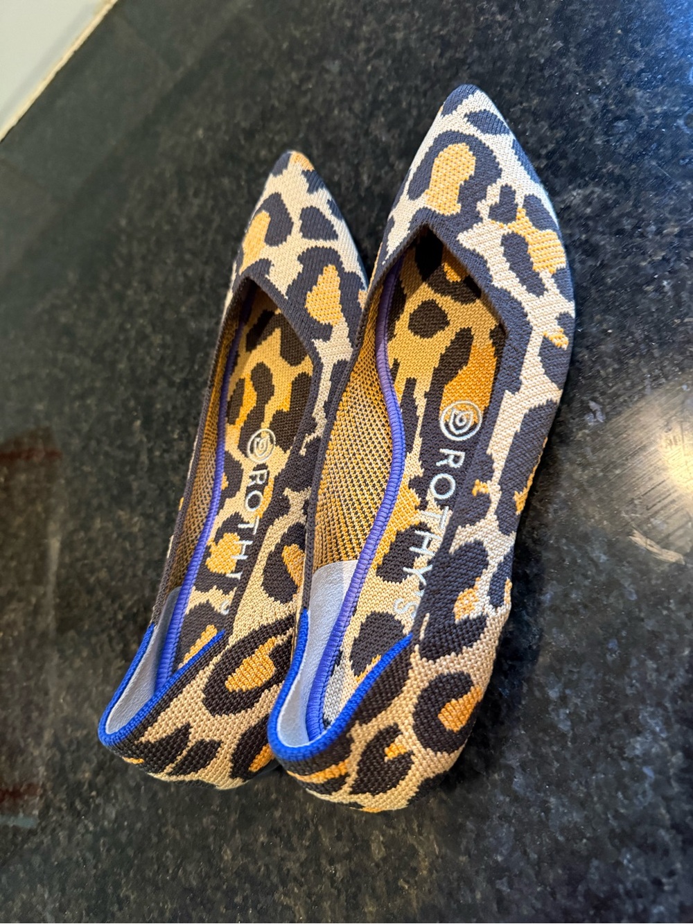 Rothy's Leopard-Print Pointed Flats in Tan and Black